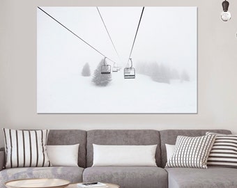 Ski Lift Print Ski Resort decor Multi panel canvas Misty mountain winter wall art Modern art Ski Extra large wall art Ski Lift canvas