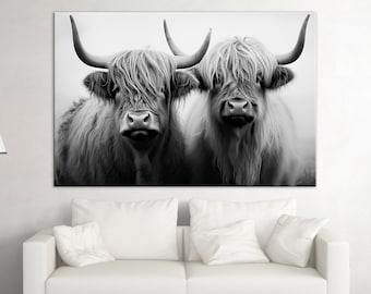 Highland Cow canvas print Rustic wall decor Highland Cattle Cow wall art Animal Large canvas art Farmhouse decor