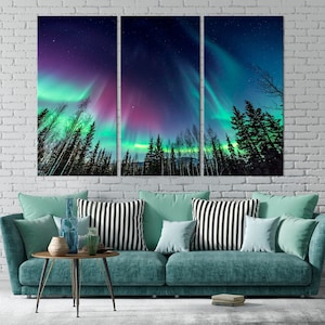 Northern lights canvas wall art Forest print Aurora Borealis Night Sky canvas Nature wall art Northern lights Landscape art