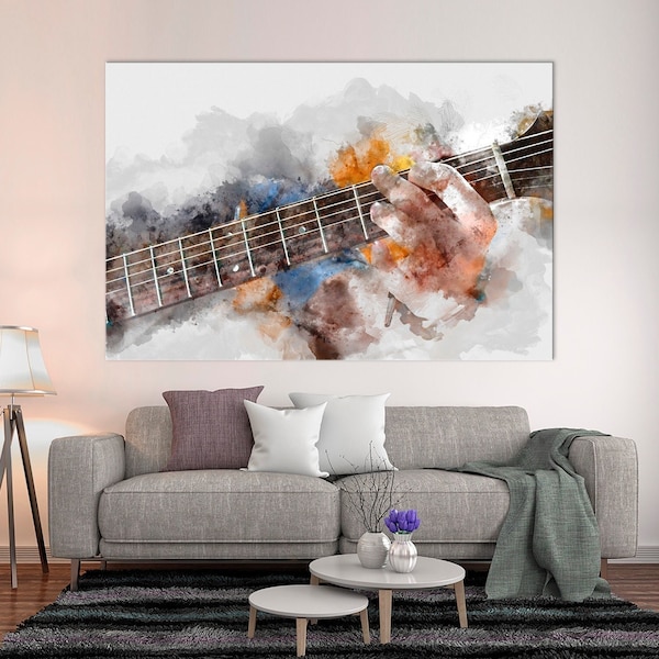 Guitar Watercolour Music Wall Art Home Decor Watercolor Canvas Guitar Canvas Art Watercolor Wall Art Music Art Extra Large Art