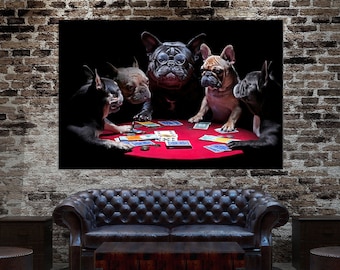 Dogs Playing Poker canvas wall art Funny Dog print Playroom decor Dog painting print Man cave Poker Large canvas art