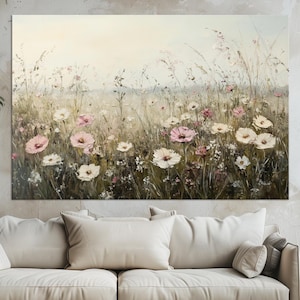 Wildflower Field large canvas wall art prints Flower wall art Landscape painting Nature canvas Wildflower meadow Farmhouse decor