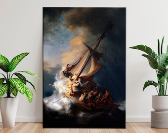 Rembrandt print Christ in the Storm on the Sea of Galilee canvas wall art Reproduction Religious wall decor Large canvas art