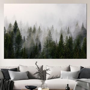 Misty Forest large canvas wall art prints Foggy Landscape print Modern Nature wall decor Pine Forest wall art Living room decor