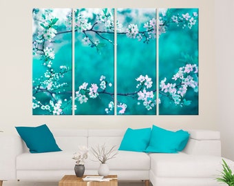 Cherry blossom canvas wall art Sakura print Floral wall decor Blossoming cherry Flower Multi panel canvas Floral Large wall art