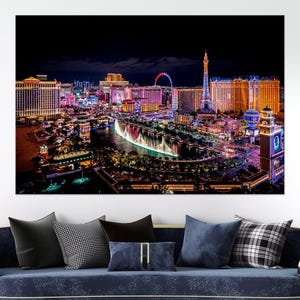 Las Vegas large canvas wall art prints Night City print Panoramic Las Vegas Cityscape wall art Las Vegas gifts Office wall decor