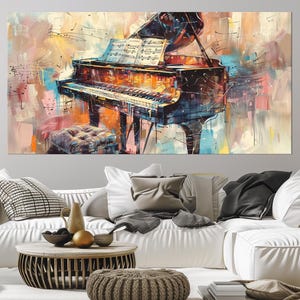 Piano large canvas wall art prints Music room decor Grand Piano painting print Abstract colorful piano art Music lover gift