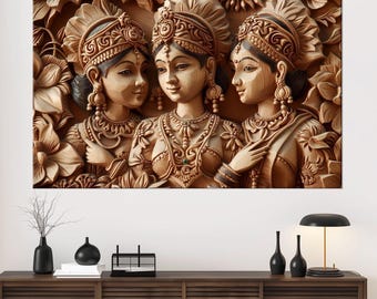 Indian Women Canvas Wall Art, Traditional Ethnic Decor