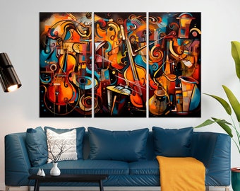 Musical Instruments canvas print Colorful Abstract Music wall art Music room decor Large canvas art Musician gift