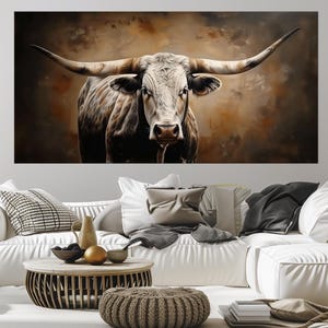 Texas Longhorn large canvas wall art prints Country farmhouse decor Longhorn bull print Cow wall art Texas Rustic home decor