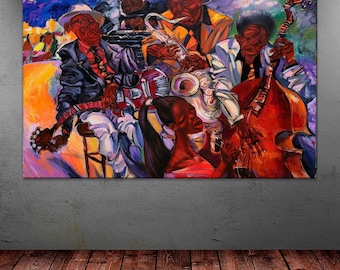 Abstract Jazz Band Canvas Print, Saxophone Wall Art