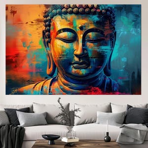 Buddha large canvas wall art prints Meditation decor Zen wall art Colorful Buddha print Modern spiritual wall art