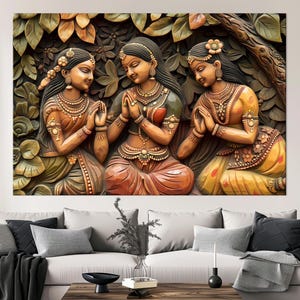 Indian Woman large canvas wall art prints Ethnic wall decor Cultural folk print Traditional Indian home decor