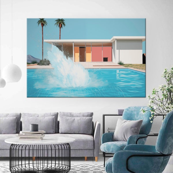 Water Splash in Pool wall art Pop art canvas print Mid century modern Swimming pool print Large American art