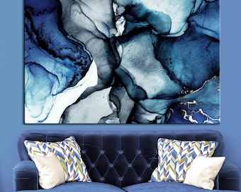 Navy Blue Marble Canvas Art Print – Abstract Contemporary Wall Decor