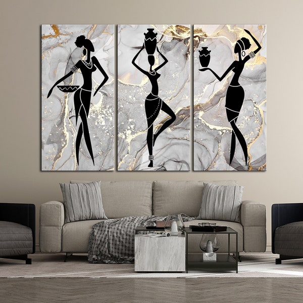 African Girls Canvas wall art African American art Ethnic print Retro decor Abstract painting African art Living room wall art