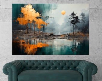 Night Forest canvas wall art Abstract Landscape Moon art print Forest painting Large canvas art Living room decor