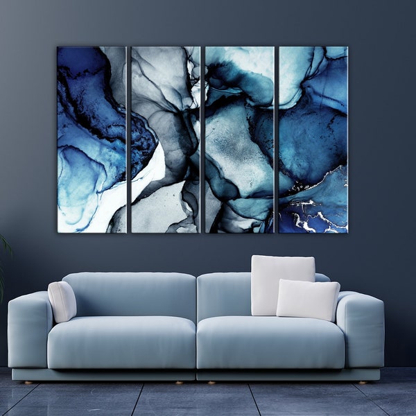 Navy Blue Wall Decor Large Marble wall art Canvas print Navy blue Marble canvas art Abstract Contemporary Art