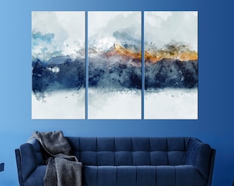 Smoky Mountains Canvas Wall Art Abstract Art Print Misty Decor Mountain Wall Decor Blue Mountain Extra Large Wall Art