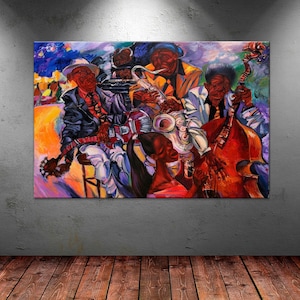 Jazz print Black Jazz Band on Canvas Music wall art African American Art Saxophone Music art prints Large canvas wall art