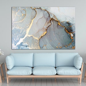 Gray wall canvas art large marble gray Abstract painting print Blue gray Abstract marble Large canvas art Living room wall art