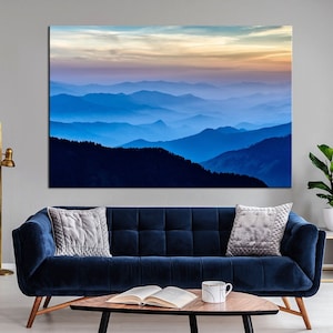 Smoky Mountain Canvas Extra Large Wall Art Blue Mountain Wall Decor Blue Ridge Mountains Housewarming Gift