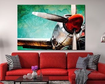 Airplane Propeller canvas Aircraft wall decor Vintage airplane Large wall art Aviation gift for him Aviation decor Living room Wall Art
