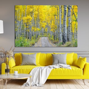 Yellow Forest canvas wall art Nature prints Birch Tree canvas Birch Forest Extra large wall art