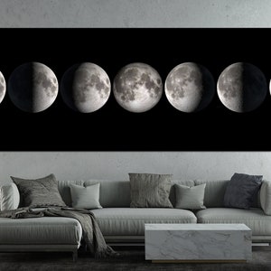 Moon Phase canvas wall art Black Design Moon poster Living room decor Moon Phases print Extra Large wall art