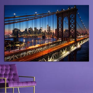 Manhattan Bridge wall art Night New York print Manhattan New York skyline Large canvas art Manhattan Bridge wall art