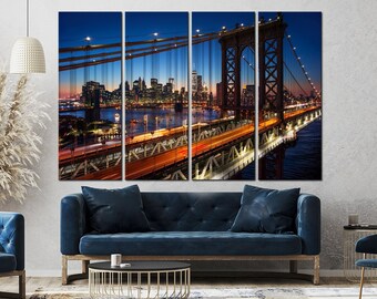 Brooklyn Bridge canvas wall art Night city New York wall art New York Cityscape wall art Brooklyn Bridge art prints Large wall art