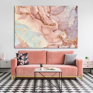 Pink gold abstract Marble Canvas art Pink Marble wall art Large Wall decor Living Room Wall Art Gold Marble print