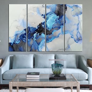 Blue Abstract canvas art Abstract Splash Big canvas wall art Marble texture print Living room decor Marble Blue Contemporary art