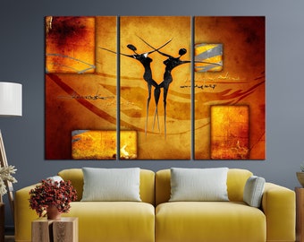 African Couple canvas wall art Modern African art prints Abstract African painting Extra large wall art Dance gift Living room wall art