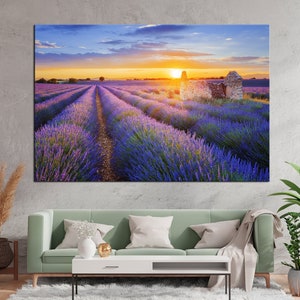 Lavender Field canvas wall art Sunset Landscape painting Nature wall art Provence France Lavender Flowers Large wall art
