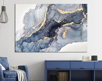 Abstract print Blue gold Marble wall art Abstract Canvas art Marble Wall decor Modern wall art Abstract Printable wall art