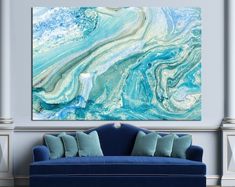 Turquoise wall art canvas Blue marble art prints Abstract Painting Blue marble canvas Extra large wall art Turquoise Marble canvas