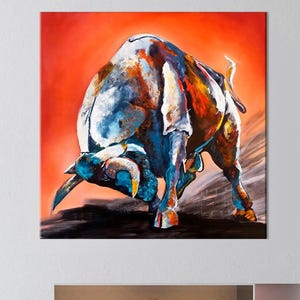 Bull large canvas wall art prints Animal print Bull stance painting print Colorful Big Bull wall art Living room decor