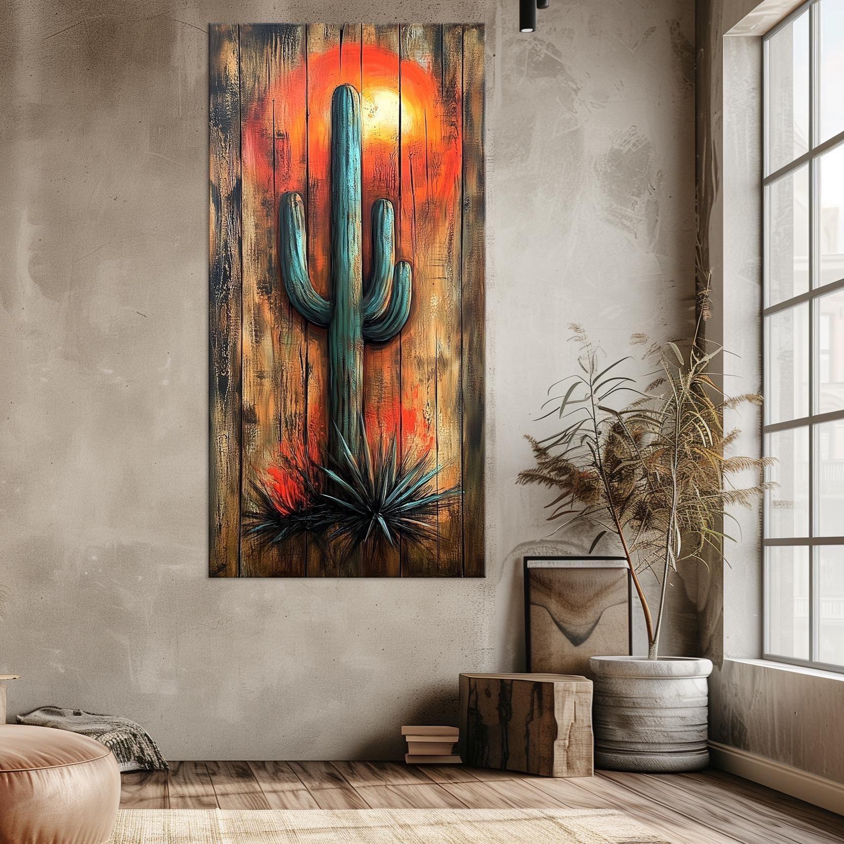 Saguaro Cactus Canvas Print, Southwestern Wood Wall Art - Etsy