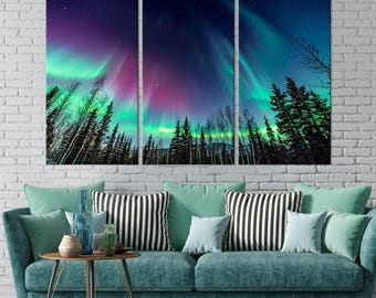Aurora Borealis Canvas Print: Northern Lights, Forest Landscape