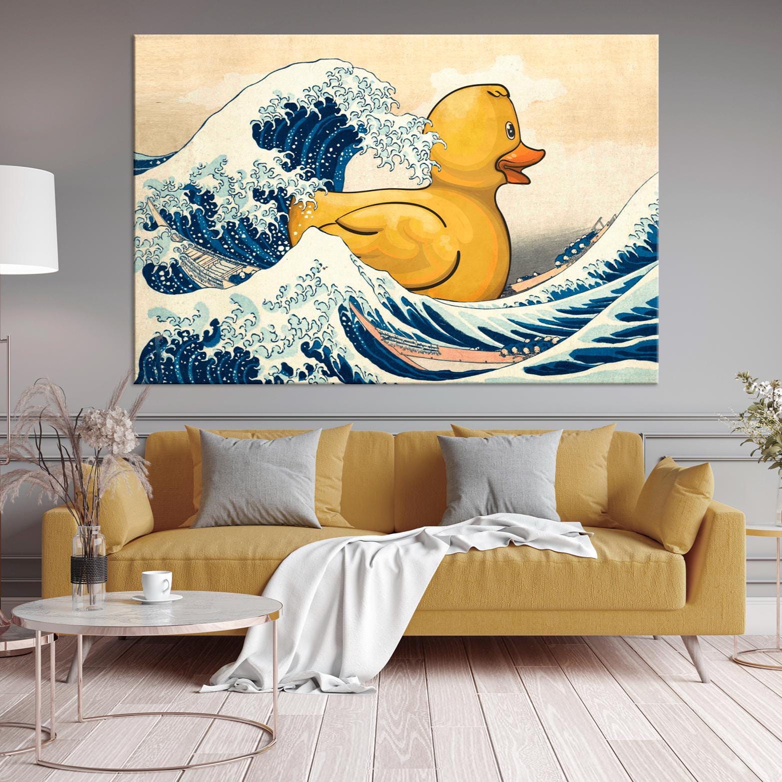 The Great Wave off Kanagawa large canvas wall art prints Video game art Rubber Duck prints Katsushika Hokusai Yellow Duck print