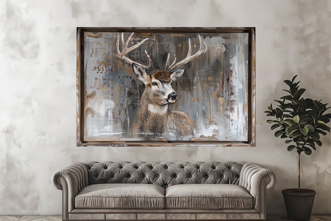 Deer Canvas Print: Rustic Farmhouse Wall Art - Etsy