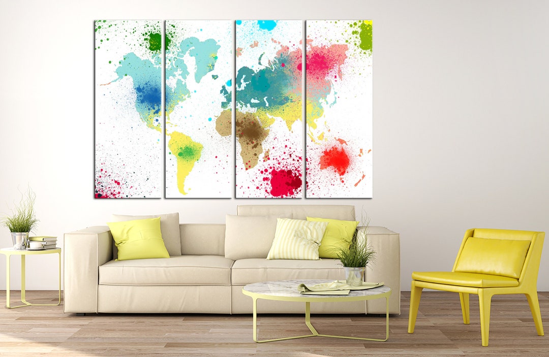 Watercolor World Map for Kids Wall Art Large World Map - Etsy