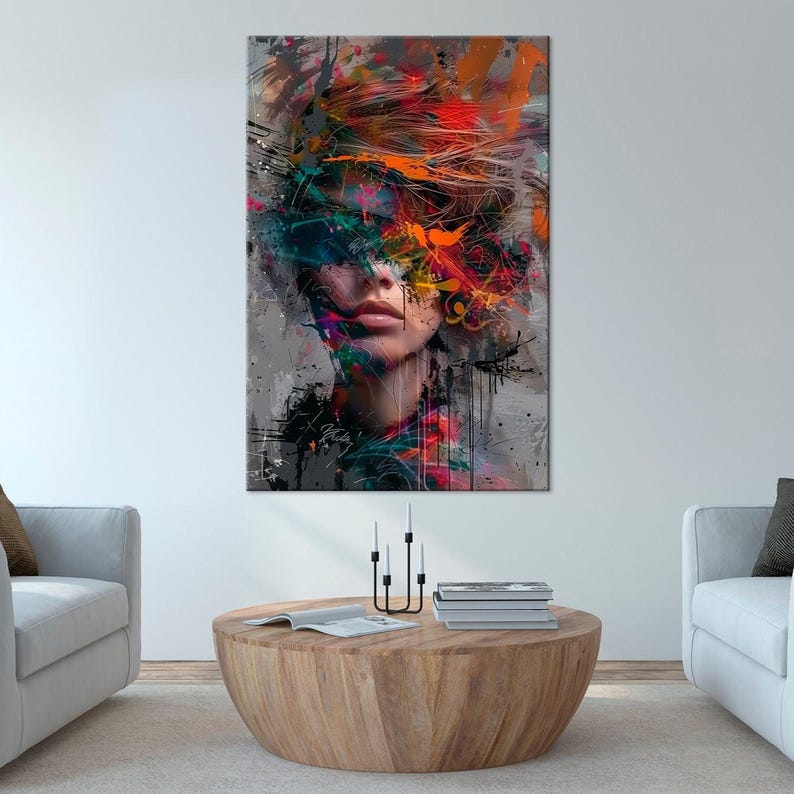 Abstract Woman Face Canvas Art Print, Graffiti Portrait Decor - Etsy