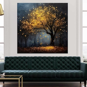 Abstract Yellow Tree Canvas Print: Magical Forest Nature Wall Art (Ready to Hang)