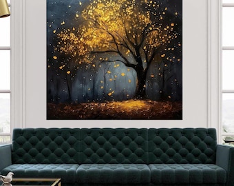 Abstract Yellow Tree Canvas Print: Magical Forest Nature Wall Art (Ready to Hang)