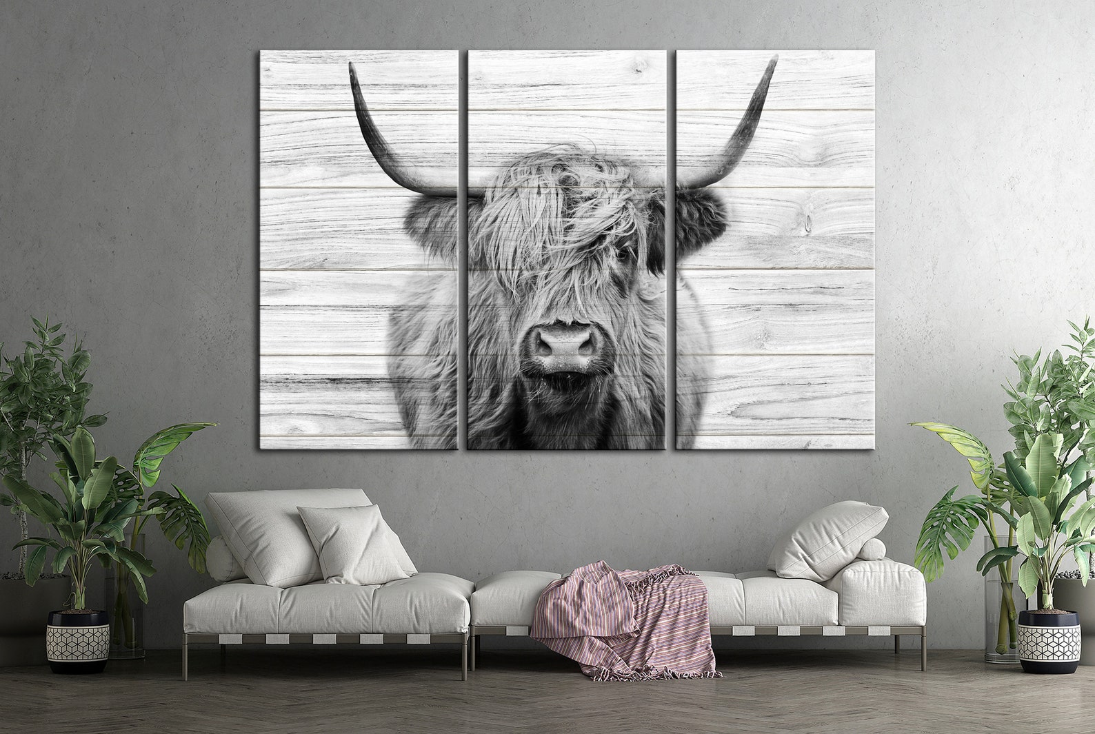 Cattle Wall Decor Canvas Wall Art Black White Highland Cow | Etsy