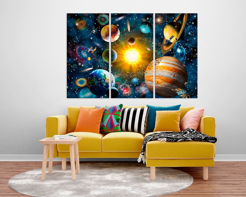 Solar System Wall Art Canvas Space Print Nursery Wall Etsy