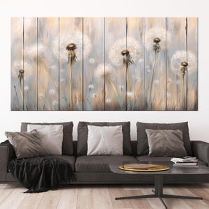 Dandelions large canvas wall art prints Rustic wall decor Dandelions on Wood wall art Floral print Country home decor