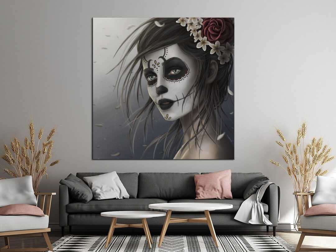 Sugar Skull Girl Canvas Art Day of the Dead Gothic Wall Art Etsy